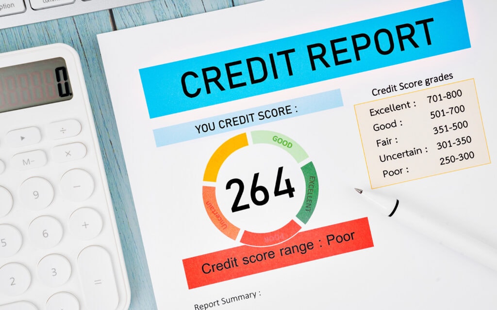 a credit report showing a bad credit score