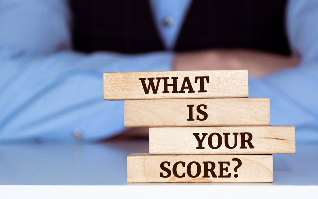 wooden blocks that say "what is your score?"