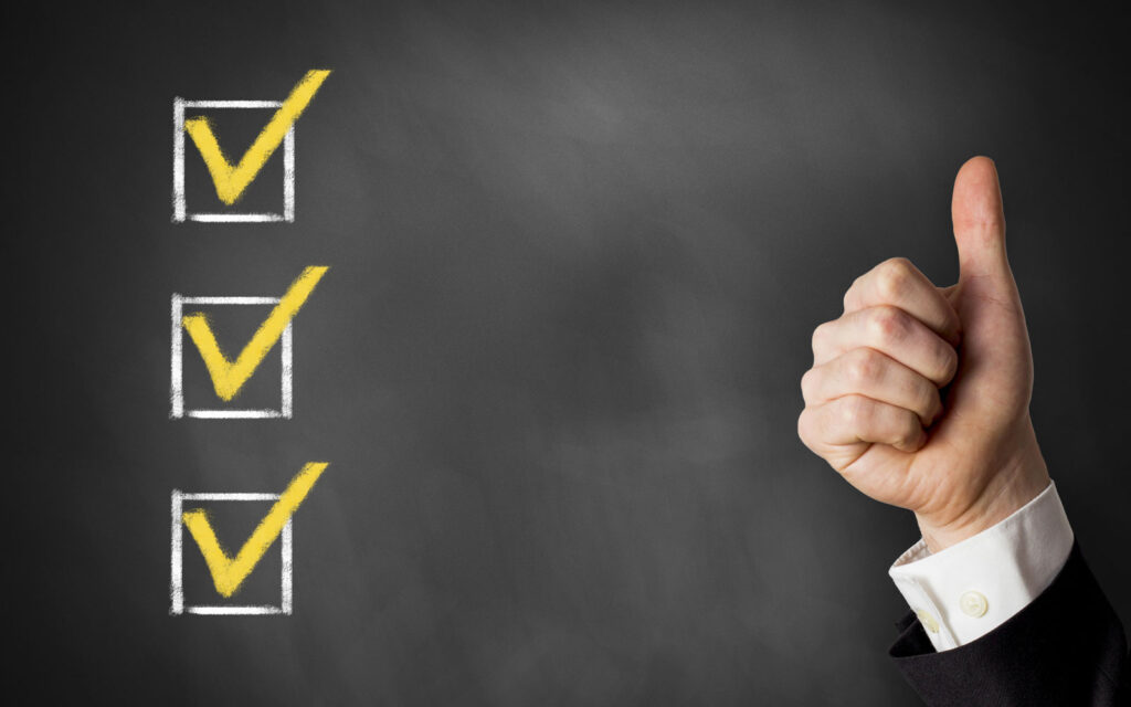 three check boxes and a thumbs up