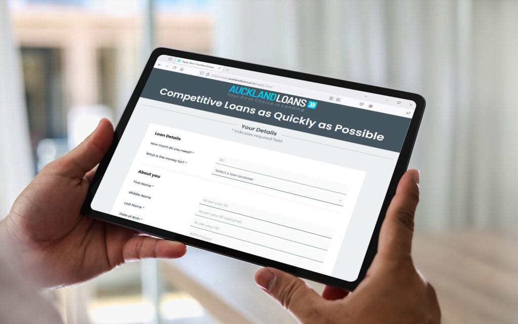 Auckland Loans' online loan application on an iPad