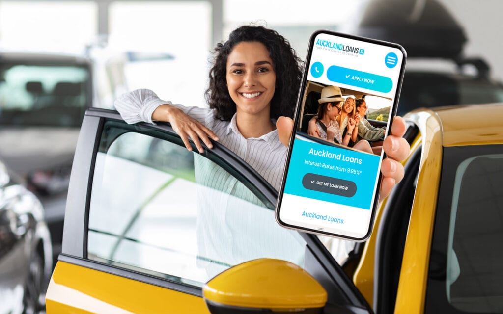 A woman showing Auckland Loans' online application on her phone