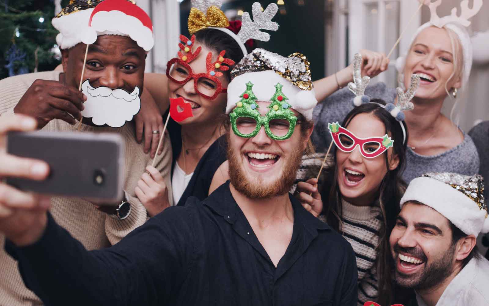 a group of friends enjoying a holiday part